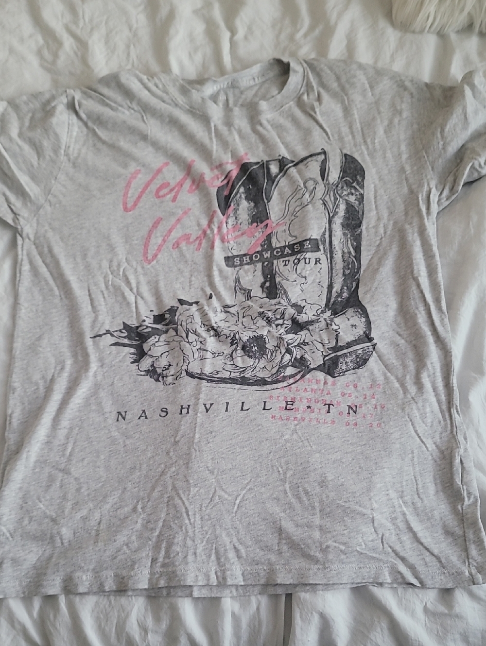 Velvet Valley Nashville Graphic Tee - Light Gray with Pink
